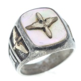 WWII US ARMY AIR FORCE MOP SILVER & 12K GP RING