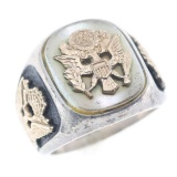 WWII US ARMY MOP SILVER & 12K GF SIGNET RING