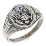 WWII US ARMY STERLING SILVER & ENAMEL SIGNET RING
