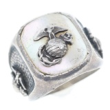 WWII US MARINE CORPS MOP SILVER SIGNET RING