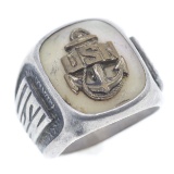 WWII US NAVY MOP SILVER & 10K GOLD FILLED RING