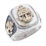 WWII US NAVY MOP SILVER & 12K GOLD FILLED RING