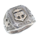 WWII US NAVY STERING SILVER & 10K GOLD SIGNET RING