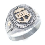 WWII US NAVY STERING SILVER & 10K GOLD SIGNET RING