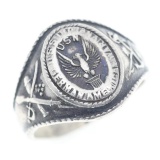 WWII US NAVY USS INDIANA SILVER SIGNET RING