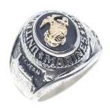 US MARINE CORPS SILVER & 14K GOLD SIGNET RING