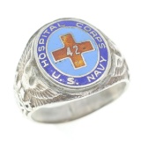 US NAVY HOSPITAL CORPS ENAMEL SILVER SIGNET RING