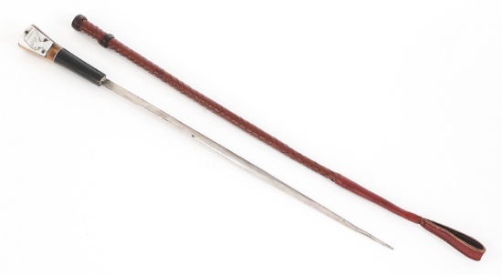 19th C. WOVEN LEATHER RIDING CROP / SWORD