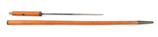 19th C. WOOD CANE WITH TRIANGULAR SWORD BLADE