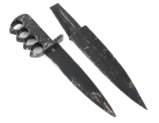 WWI KNUCKLEDUSTER TRENCH KNIFE W/ SCABBARD