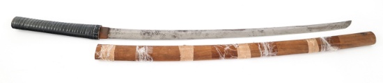 JAPANESE SIGNED KATANA WITH WOODEN SAYA
