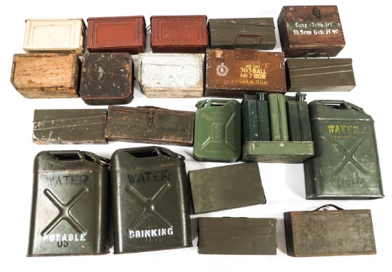 WWI - COLD WAR WORLD MILITARY AMMO BOX & JERRY CAN