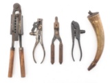 BULLET MOLDS, RELOADING TOOLS, AND POWDER HORN