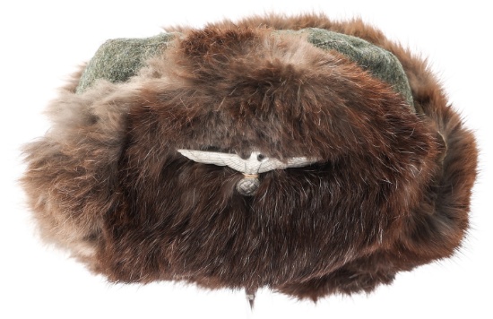 WWII GERMAN HEER COLD WEATHER FUR LINED CAP