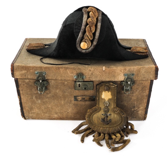 WWII JAPANESE NAVAL OFFICER BICORNE HAT, EPAULETTE
