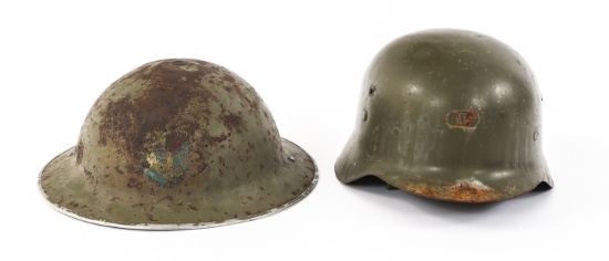 WWII - COLD WAR SPANISH & BRITISH HELMET LOT OF 2