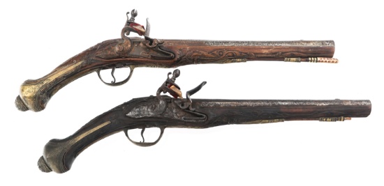 MEDITERRANEAN FLINTLOCK .68 CALIBER PISTOL PAIR