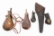 19th C. US LEATHER HOLSTER & POWDER FLASKS