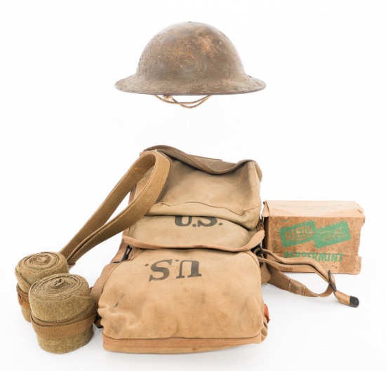 WWI US AEF 78th INFANTRY DIV. HELMET & HAVERSACK