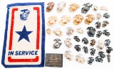 WWII USMC EGA INSIGNIA, BELT BUCKLE & BANNER