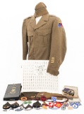 WWII US ARMY IKE JACKET, PHOTO ALBUM & INSIGNIA