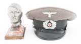 MODERN COPY WWII GERMAN HEER VISOR & HITLER BUST