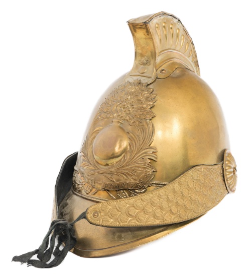 19th C. FRENCH FIREMAN'S BRASS HELMET