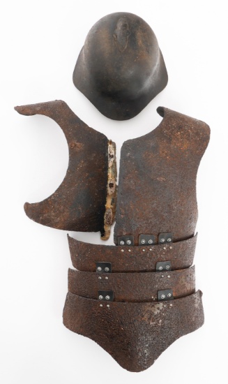 WWII SOVIET M36 HELMET & MACHINE GUNNER BODY ARMOR