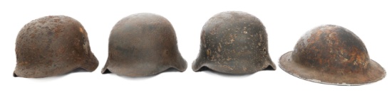 WWII GERMAN & BRITISH DUG RELIC COMBAT HELMETS