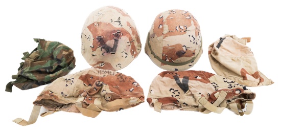GULF WARS US ARMY PASGT HELMETS & CAMO COVERS