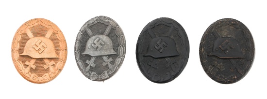 WWII GERMAN GOLD, SILVER & BLACK WOUND BADGES