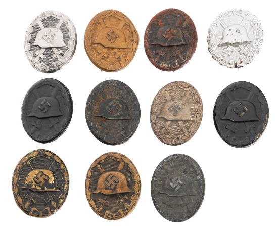 WWI - WWII GERMAN SILVER & BLACK WOUND BADGES