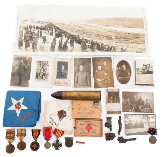 WWI US AEF MEDAL & POSTCARD GROUPING