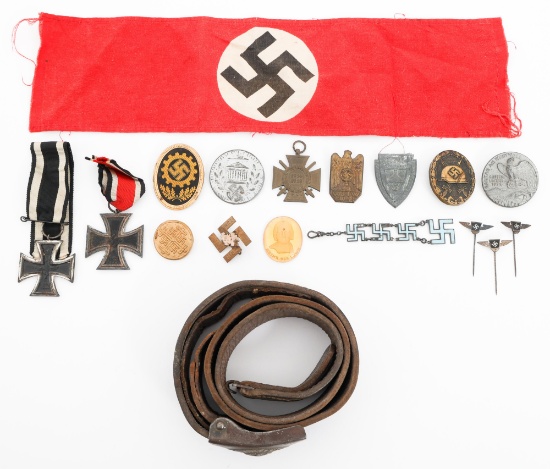WWI - WWII GERMAN IRON CROSS, BELT & TINNIES