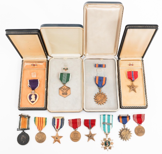 WWI - VIETNAM US NAMED PURPLE HEART & MEDALS