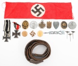 WWI - WWII GERMAN IRON CROSS, BELT & TINNIES