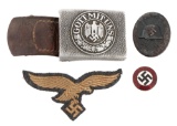 WWII GERMAN BUCKLE, WOUND & NSDAP BADGE & PATCH
