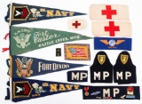 WWII US ARMED FORCES PENNANTS & RED CROSS ARMBANDS