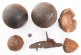 DUG CANNON BALLS, SHELL FRAGMENTS & MUSKET PART