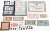 WWII GERMAN PAPER CURRENCY, COINS, STAMPS & SHARE