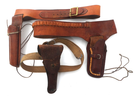 LEATHER REVOLVER AND PISTOL HOLSTERS WITH BELTS