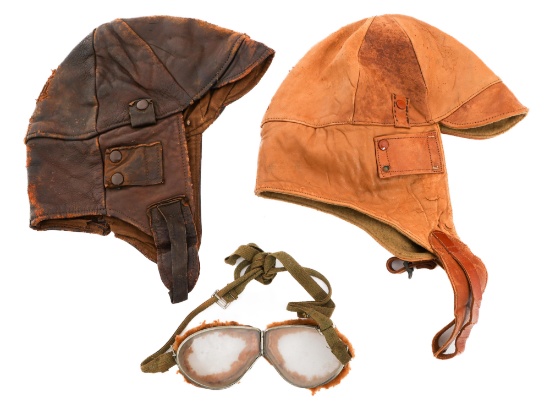 WWI US AIR SERVICE LEATHER FLIGHT HELMET & GOGGLES