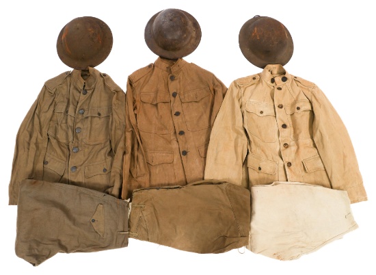 WWI US AEF M1917 HELMETS & UNIFORM ITEMS