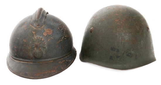 WWI - WWII FRENCH M15 ADRIAN & ITALIAN M33 HELMETS