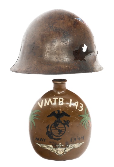 WWII JAPANESE US-CAPTURED TYPE 90 HELMET & CANTEEN