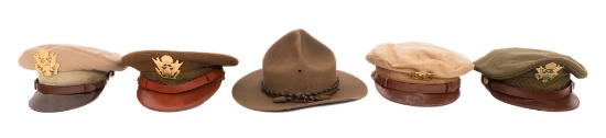 WWII US ARMY SERVICE, CRUSHER CAPS & CAMPAIGN HAT