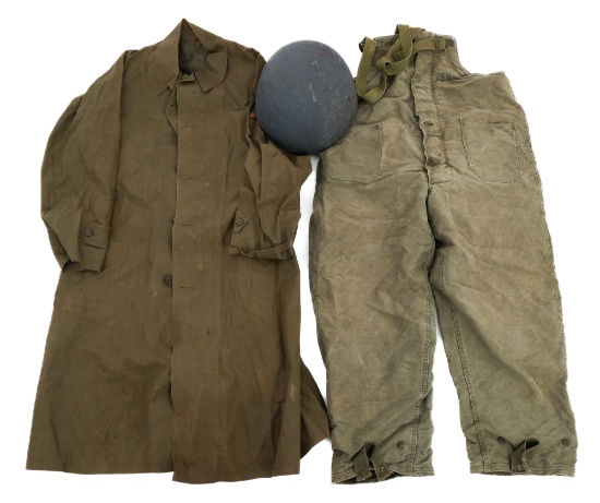 WWII USN MkII TALKER HELMET, OVERALLS & RAINCOAT