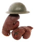WWI CHILDREN'S HELMET & BENLEE BOXING GLOVES
