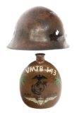 WWII JAPANESE US-CAPTURED TYPE 90 HELMET & CANTEEN