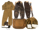 WWII US FLIGHT SUITS & HELMETS, BAG, MAP & MASK